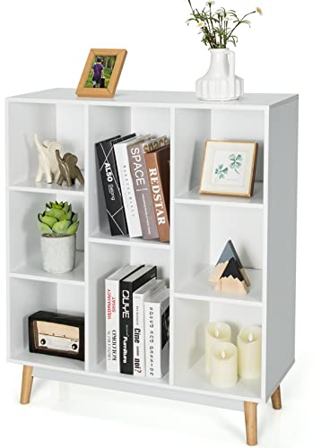 COSTWAY 8 Cube Storage Bookcase, Wooden Freestanding Bookshelf Side Cabinet, Home Living Room Bedroom Hallway Display Rack Cupboard Organiser Unit (80 x 30 x 93cm, White)