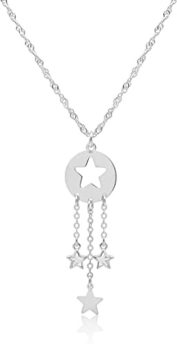 WANDA PLATA Gargantilla Estrella en Plata de Ley, Collar Colgante Estrella con Cadena Corta 37 cm +5 cm Extensión, en Caja de Regalo