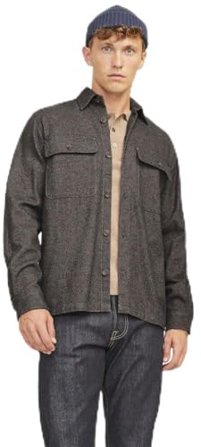 JACK&JONES JPRRAYMOND Melange SOLID Overshirt LS SN skjortjacka, platt svart/passform: Comfort FIT, S, Platt svart/passform: bekväm passform, S