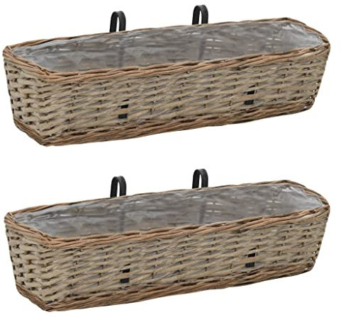 Youuihom Cassetta per Piante Aromatiche Vaso per Orchidea Fioriere da Balcone 2 pz in Vimini con Rivestimento in PE 60 cm Adatta a Balconi, Verande, Giardini e Cortili