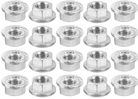 QUARKZMAN Tuercas Autoblocantes Hexagonales con Brida Estriada M10x1.25mm, 20 Piezas de Acero Inoxidable 304, Tuerca Métrica Hexagonal Antideslizante, Rosca Completae, Plateado