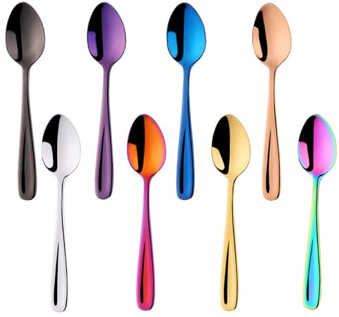 8 Cucharas de Café y Mantequilla de Maní, Mezcladoras de Huevos, de Acero Inoxidable, Utensilios de Cocina Coloridos para Postre