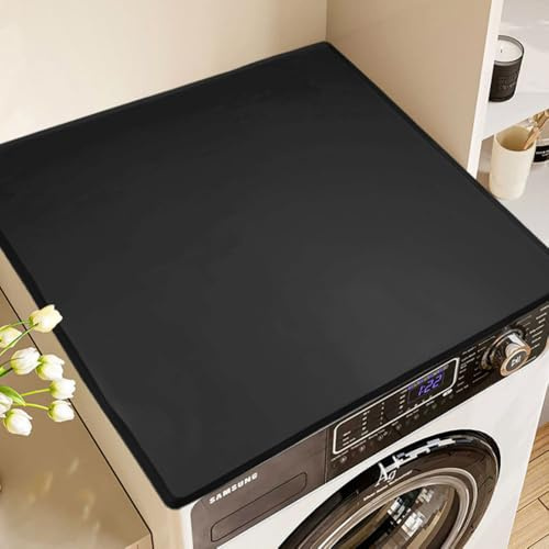 Crevyteg Washer and Dryer Top Protector Mat, Washing Machine Countertop Silicone Protective Mat, Waterproof Anti-Slip Washable for Home Washer Dryer Laundry Kitchen - black 50X60cm