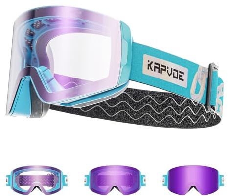 KAPVOE Maschera da Sci Fotocromatica con OTG Lenti Magnetiche, Antifog, Protezione UV400, per Uomo, Donna e Giovani, Compatibile con Caschi, Ideale per Sci, Snowboard e Pattinaggio u ghiaccio 04