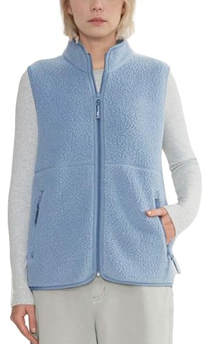 Hixiaohe Sherpa Fleece Vest for Women Trendy Warm Sleeveless Vests Jacket Lightweight Zip Coats with Pockets Fall Outerwear(Blue,S)
