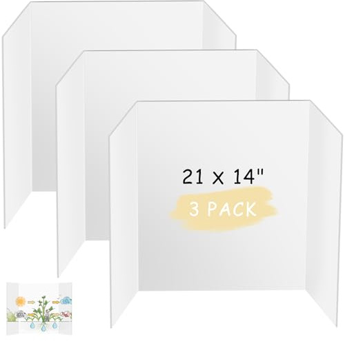 HAUTOCO 3Pcs Small Tri-Fold Display Board, 536 x 356 mm Presentation Foldable Poster Board, Lightweight Corrugated Cardboard for Displaying Photos, Arts and Crafts Projects, White