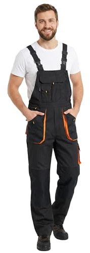 BWOLF Atlas - Salopette da lavoro, da uomo, con tasche multifunzionali, colore: grigio scuro/arancione, grigio, nero e arancione, M