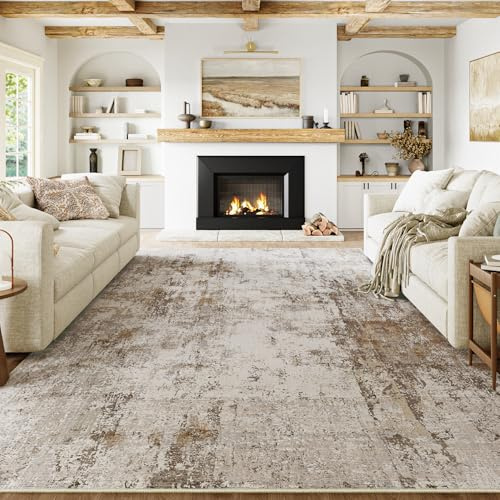 HUGEAR Washable Rugs Living Room Rug 240x300cm Grey Brown Non Slip Abstract Natural Neutral Modern Large Carpet Bedroom Kitchen Hall Lounge Bedside Low Pile Carpets