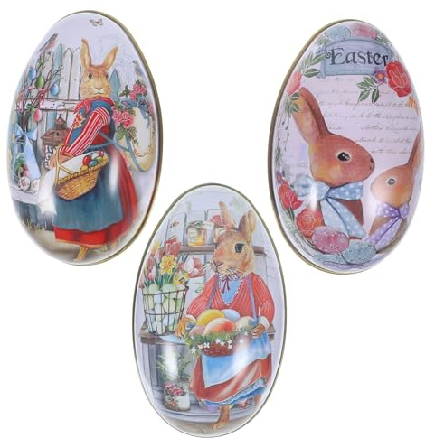 SECFOU 6pcs Adorable Rabbit Pattern Easter Candy Boxes Tinplate Storage Boxes for Easter Egg Packaging Decor