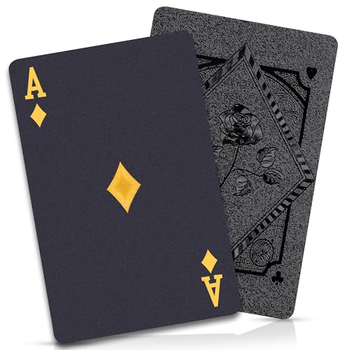 Aomaic Playing Cards Plastic Playing Cards Waterproof Cards Deck of Cards Black Cool Poker Cards for Family Party and Game BBQ Gatherings Adult Card Games Standard Index Card