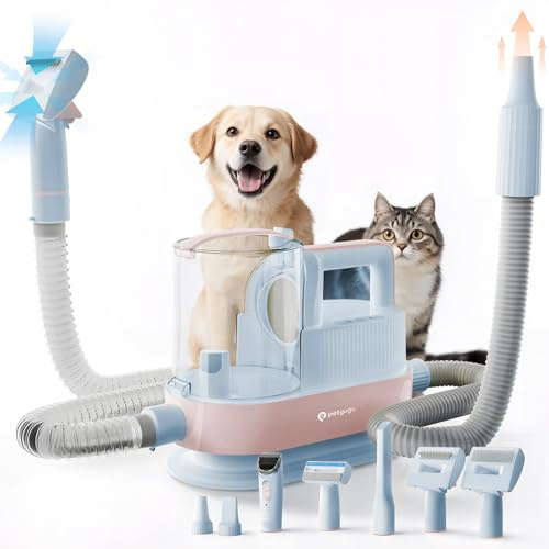 PETGUGU Tosatrice per Cani con Aspirapolvere, 7-in-1 Toelettatura per Cani e Gatti, 11000Pa Potente Aspirazione, Contenitore 2.5L, Dispositivo Silenzioso con 3 Livelli e Funzione Asciugatura, M1 Pro