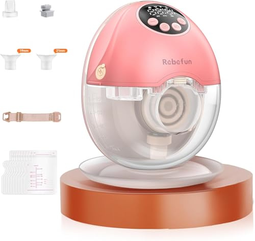 Robofun 1 Pack Milchpumpe Elektrisch Freihändig Leise, mit 4 Modi und 12 Saugstufen, Elektrische Milchpumpe Handsfree, Intelligente Anti-Überlauf-Funktion,Rosa
