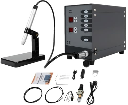 HUOMMGS Mini Schweißgerät 100W Fülldraht Schweißgerät 220V Schweissgerät mit 50A-600A Einstellbarer Strom Elektroden Schweißgeräte mit 2 LCD Anzeige, Druckmessgerät Schweissgerät für Au, Co-Cr