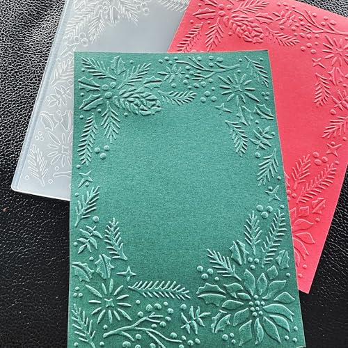 arriettycraft 3D Christmas Plastic Embossing Folders for Card Making 3 d Evergreen Holly Leaves Frame Embossing Folder for Gift Tag Paper Crafting Home Decoration 5x7