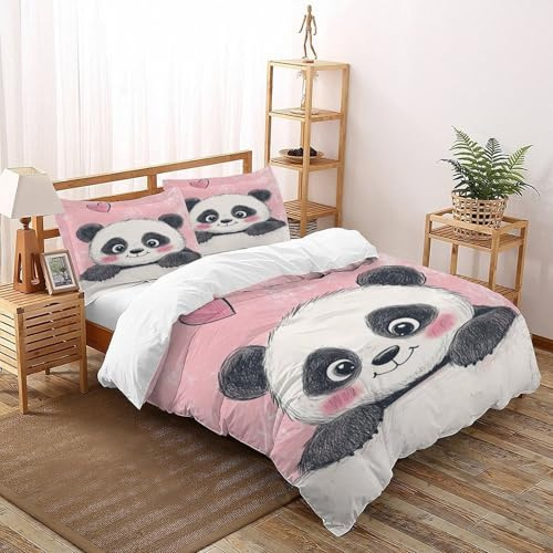 XIKMLSID Animazione Panda 3 Pezzi Cotone Piumone E 2 Cuscini,motivo fauna selvatica,microfibra Adatto Per Adulti E Bambini Double（200x200cm）