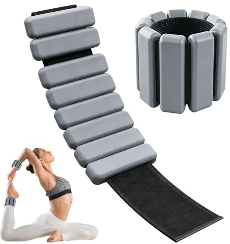 Zyluniy 2 Piezas Pesas Ajustables para Tobillos y Muñecas 2 lbs (0.9 kg) | Bandas con Peso para Yoga, Pilates, Correr, Nadar y Entrenamiento de Fuerza | Material Suave y Transpirable,Gris