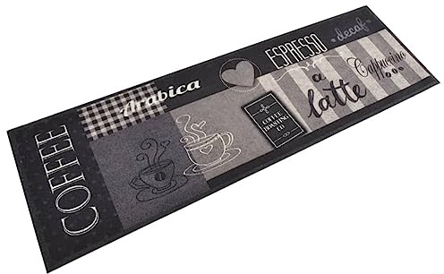 QJBSAVVA Küchenläufer Coffee Schwarz 180x60 cm Samt rutschfest maschinenwaschbar weicher Vorleger mit robustem Latex für Flur Eingangsbereich Wohnzimmer