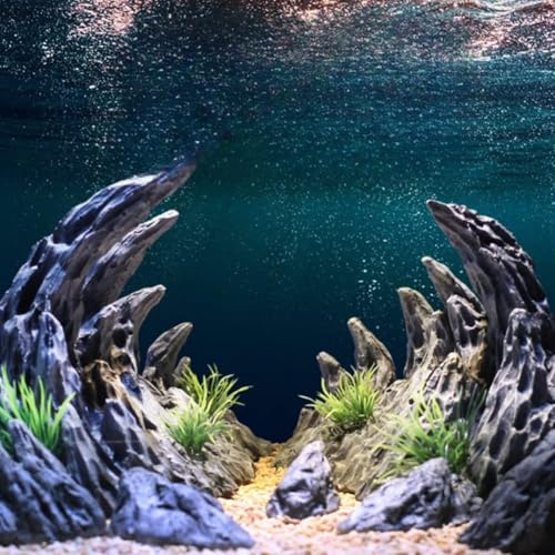 Aquarium Deko Felsen Höhle – Realistische Steinlandschaft, Versteck & | Unterschlupf für Fische, Aquariendekoration, 2-teiliges Set, große Ausführung, großes zweiteiliges Set