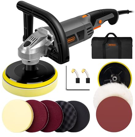 VonHaus Rotary Polisher and Sanding Car Buffer Machine, 1200W Variable 6 Speed 800-3600 RPM, D Handle, Polishing, Backing, Wool, Sanding Pads, for Cars, Furniture Buffing, Floor Waxing