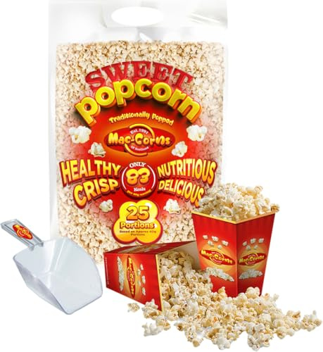 MacCorns - Sweet Popcorn Party Kit | 1kg Sharing Pack + 25 Popcorn Cartons + Scoop | Serves 25 Guests | Allergen Free | Perfect for Parties, Movie Nights & Events