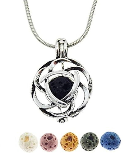 Julie Wang Alloy Celtic Knot Pendant Necklace with Lava Stone Aromatherapy Essential Oil Diffuser Necklace Jewelry