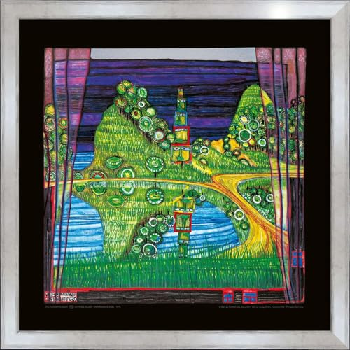 artissimo Premium-Kunstdruck gerahmt 53x53 cm AG4684 – Friedensreich Hundertwasser Antipodische Insel – Bild mit Rahmen, Wandbild, Poster, Wanddekoration