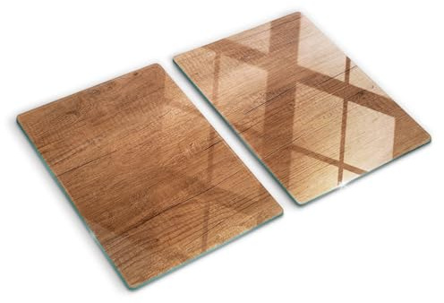 Schneidbrett Glas 2x40x52 cm Hitzebeständig Gehärtetes Glas Rutschfest Silikonfüße Plastikfrei Lebensmittelecht 2 Stück Glasplatte Antibakteriell Dekorativ für die Küche - Holz
