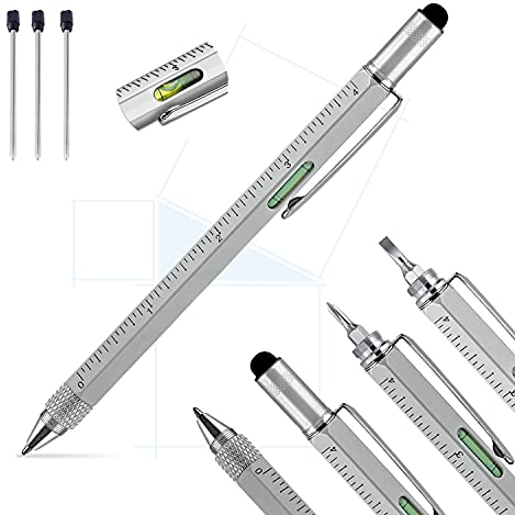 Pythagore Smart Pen 9-in-1 Professioneller Multi-Tool-Kugelschreiber, 3 Ersatzteile, Schraubendreher-Lineal, Wasserwaage, Touch-Stift, nützliches originelles Geschenk für Männer Papa Technologie