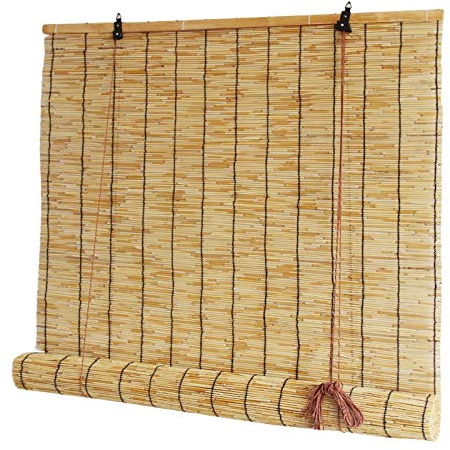 GeYao natürliche Retro-Vorhänge mit Schilfrohr, Sonnenschutz, Rollo, Pergola, Zaun, Decke, Raumteiler, Dekoration, Bambus, aufrollbares Fenster, Lichtfilterung, Privatsphäre, belüftete Strohvorhänge