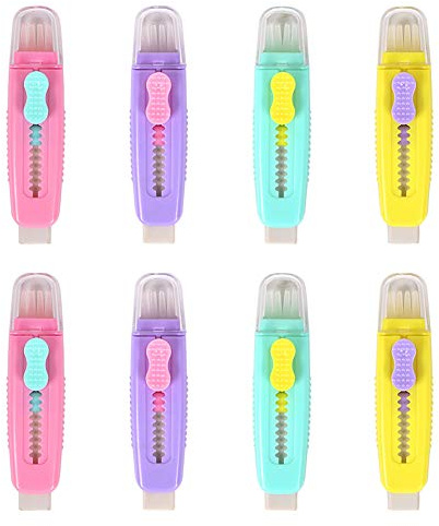 Waremew 8 Pcs Creative Retractable Pencil Erasers with Brush, Colored Push-Pull Rubber Eraser for Students Kids School Office Pencils Painting Drawing Gift Supplies