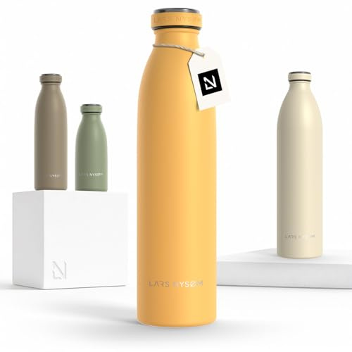 LARS NYSØM Edelstahl Trinkflasche 350ml, 500ml, 750ml, 1L, 1 5 liter | Thermosflasche Kohlensäure geeignet | Auslaufsichere Wasserflasche für Sport, Outdoor (Mustard Yellow, 750ml)