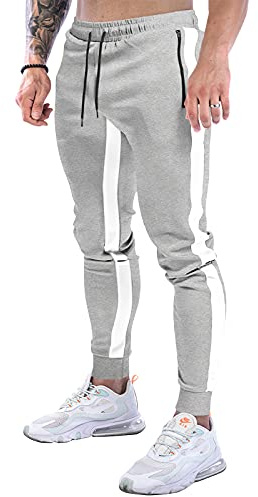 Suwangi Pantalones Deportivos Running para Hombre Joggers Largos Gimnasio Entrenamiento Casuales Pantalón Chándal Largo con Bolsillo Cremallera