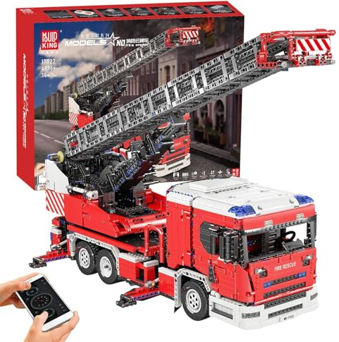 Mould King 17022 Technik Wissenschafts- und Technologie-Feuerwehrfahrzeug 8 Motoren sind komplett mit großen Feuerlöschleiter-LKW-Modellbausteinen ausgestattet, kompatibel mit -Technologie