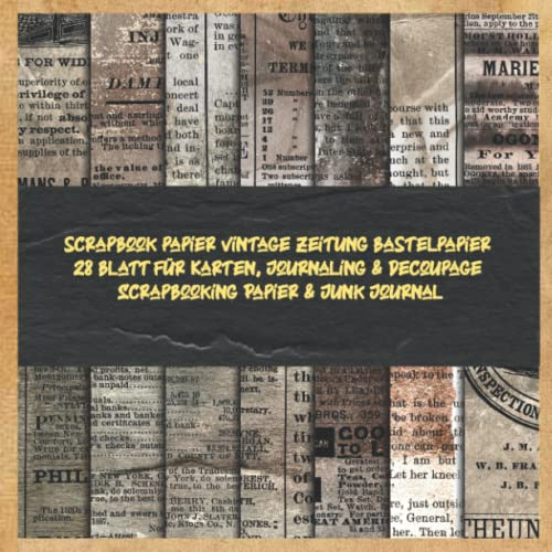 scrapbook papier vintage zeitung bastelpapier 28 blatt für Karten, Journaling & Decoupage Scrapbooking Papier & Junk Journal
