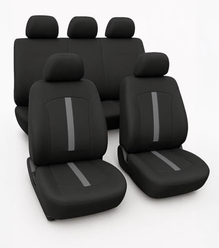 Susy Shop Universal Polyester Sitzbezüge passend für alle Autos mit Standardsitzen - mit 2 Reißverschlüssen an der Rücksitzlehne - Modell C (Grau)