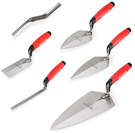 Goldblatt 6PCS Masonry Hand Tool Set - 11 x 5-1/2 Philadelphia Brick Trowel, 2PC Pointing Trowel, 5 x 2 Margin Trowel, 1/2 Tuck Pointing Trowel, 5/8” x 1/2” Convex Brick Jointer