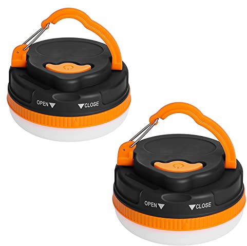 Yizhet Lampada da Campeggio a Batteria, con Gancio & Base Magnetica, Impermeabile IPX4, 3 Modalità, 2 Pezzi Lanterna da Campeggio Led per Tenda, Emergenza