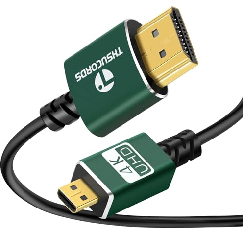 Thsucords Thin Micro HDMI till HDMI Kabel 5M, Ultratunn och Flexibel HDMI Micro Kabel Stöder 3D/4K@60Hz/18Gbps/2160P/1080P