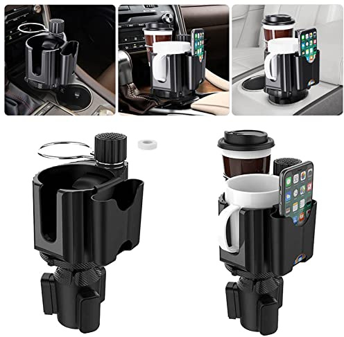 NATGIC Auto Cup Halter Expander, 4 in 1 Multifunktionale Dual mit Telefon und Karte Slot/Aromatherapie Slot Einstellbare Basis 360° Rotation Drink für 2 Flaschen, Kaffeeflaschen, NO.2-Schwarz