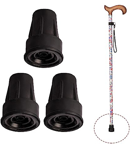 SB - 3 Stück Krücken-Dübel, 17 mm, 18 mm und 19 mm, schwarze Endkappen, rutschfeste Gummikappen, verstärkte Stangenkappen mit Metallring, Gummidübel für Krücken und Gehstöcke (807-3)