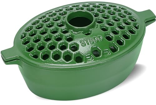 STBoo Wood Stove Steamer: Cast Iron Fireplace Humidifier | Indoor Pot for Home Heating | Bowl Fire Place Stove Covers Accessories Decorative | Matte Finish & Rust Resistan & 2.7 Quart, Green