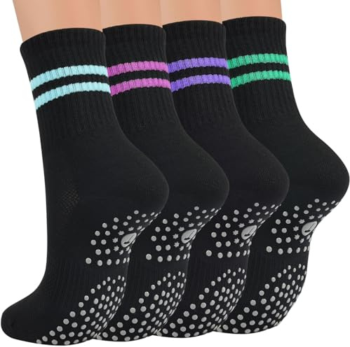 Toes Home Pilates Socks for Women, Grip Yoga Crew Socks, Non Slip Socks