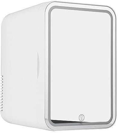 HAZARA RéFrigéRateur Portatif De Beauté, 8L,avec Miroir De Courtoisie LED Mini Frigo Camping, Voiture,Maison,Chaud Et Froid 2 en 1 Mini Frigo Pas Cher, pour Chambre, Bureau Et Voiture,White