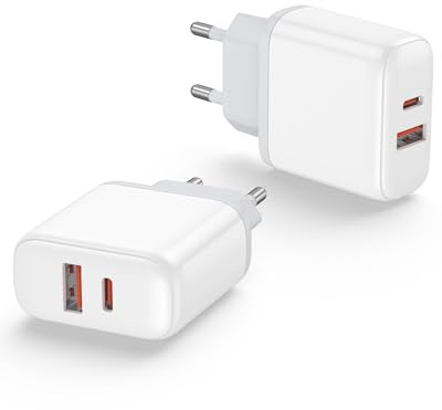 2 Pack Chargeur Rapide Adaptateur,20W Double Port USB-C Rapide Chargeur Prise PD 3.0 Adaptateur Compatible iPhone 15 14 13 12 11 X Pro Max Mini AirPods Samsung Galaxy Xiaomi Google