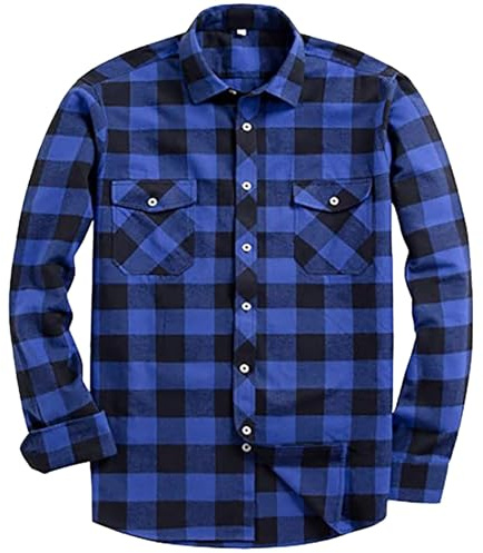 Generisch Chemise à manches longues pour homme - En flanelle - Douce et confortable - Pour la chasse - Pour homme, bleu, 6XL
