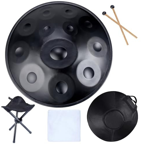 SQSXCKIQ Handpan-Trommeln für Erwachsene, Tamburin, Stahlzungentrommeln, Musiktrommeln, Edelstahl für Anfänger, Schlaginstrumente, 9, 10, 12 Töne, 440 Hz Handpan (12 Töne)