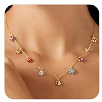 PetPong Kleeblatt Kette Gold Damen, Marienkäfer Halskette Damen, 18K Vergoldet Verstellbar Kette, Passendes Schmuck Geschenk für Ehefrau, Freundin, Geburtstag, Jahrestag