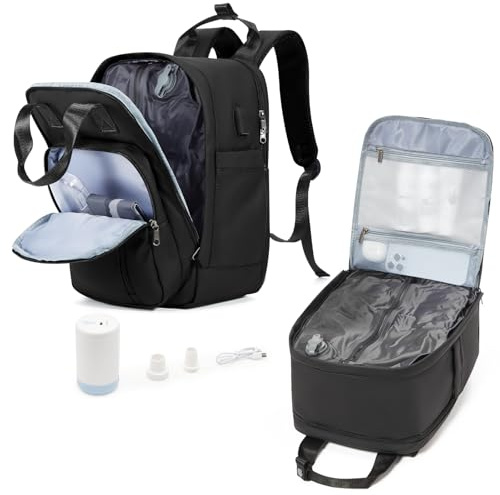 suradar Mochila al Vacio con Bomba Vacuum Backpack Mochila Compresion al Vacio Viaje Cabina Avion 40x20x25 Equipaje de Mano con Sistema de Compresion para Hombre y Mujer Negro