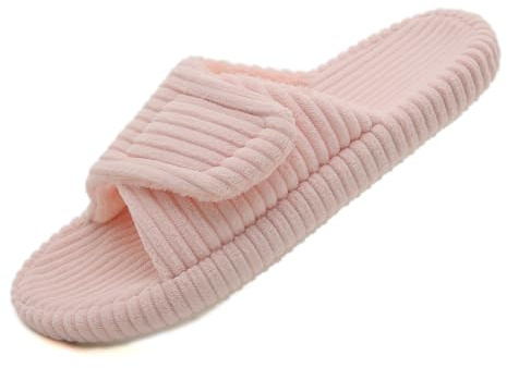 Meik Mangni Pantoufles Femme en Mousse à Mémoire Hiver Chaussons avec Support de l'arche Ajustable Chaussures Bout Ouvert Slippers Pour Intérieur et Extérieur,Rose,Gr.38-39 EU