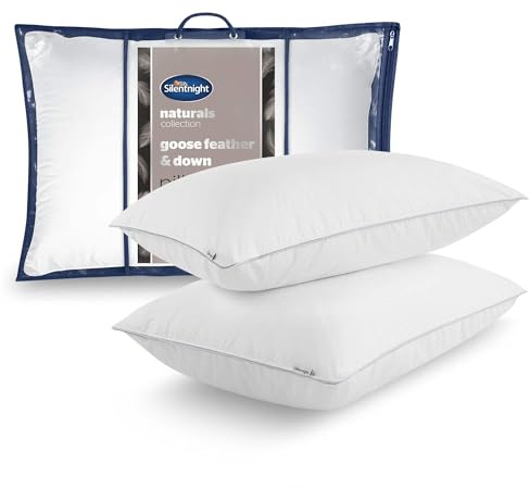 Silentnight Goose Feather and Down Pillow Pair - Luxury Hotel Quality Pillow with Ethically Sourced Natural Goose Feather and Down - 100% Cotton Down-proof Cover - Machine Washable - Pack of 2